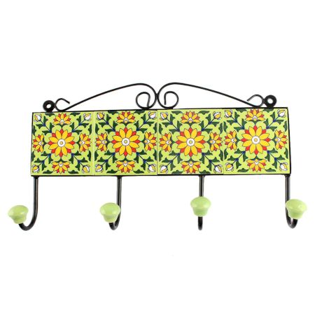 Sunflower Ceramic Tile Wall Hook in Pea Green